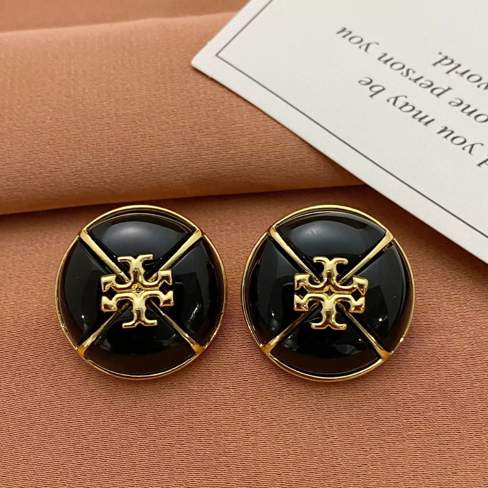 Tory Burch Enamel Drip Oil Black Stud Earrings
